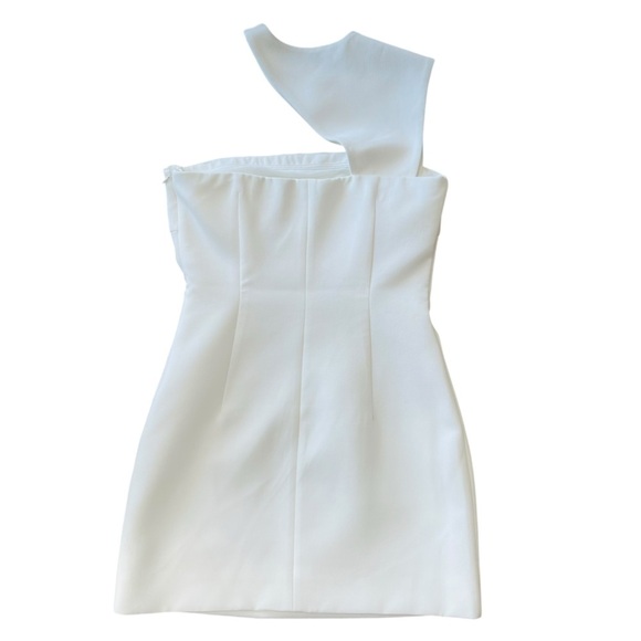 Ronny Kobo Medium Optic White Lunella Mini Sheath Dress Asymmetrical Neck $448 - Picture 8 of 15